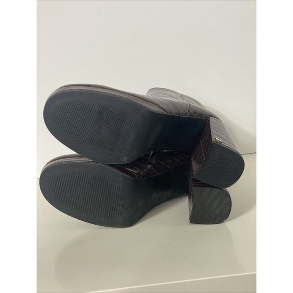 Rachel Zoe Size 7.5 M Mahogany Brown Croc Embossed MAYA Ankle Boot Platform Heel - Picture 9 of 16